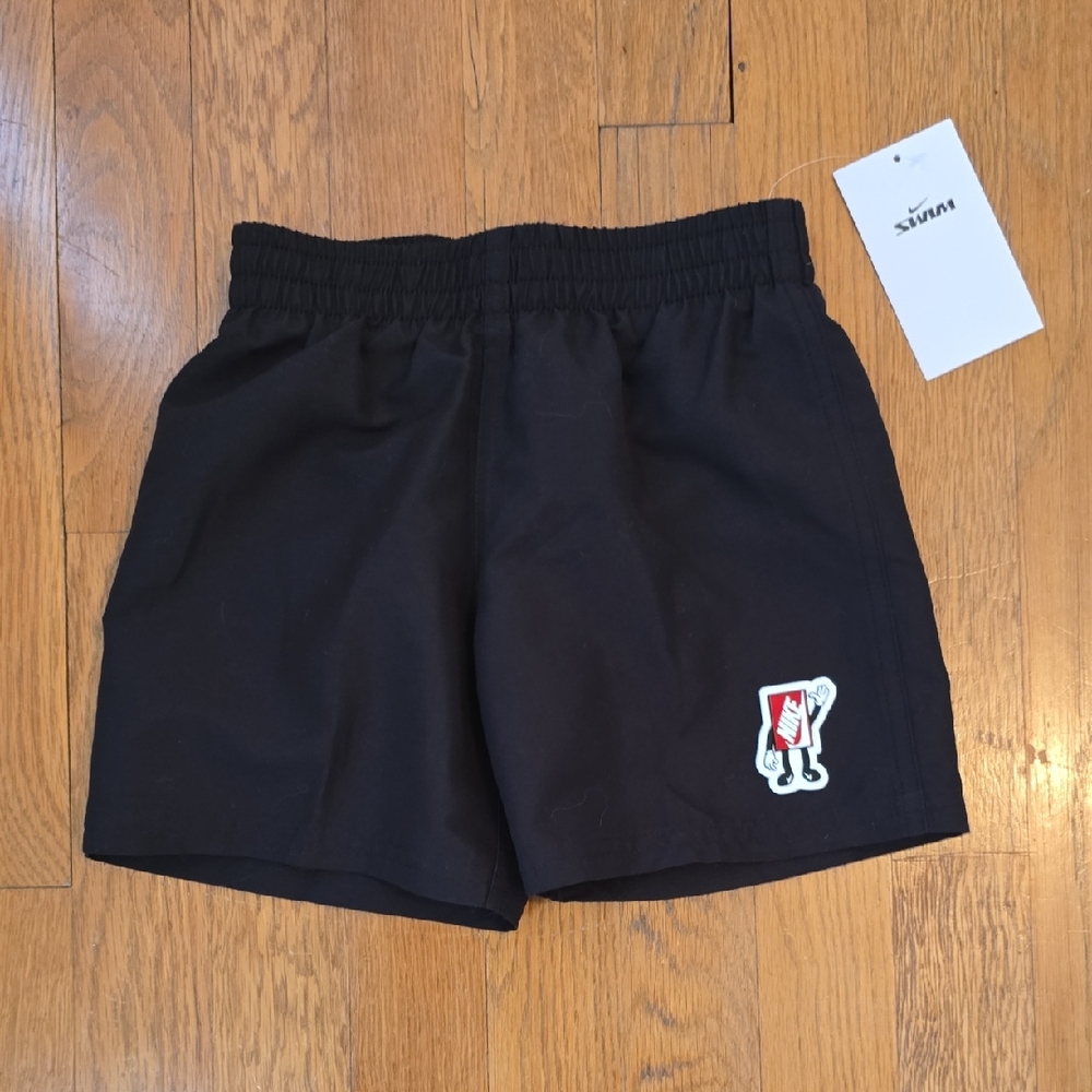 NIKE BRAND SIGNATURE BOYS BLACK SWIM TRUNKS WITH BUILT-IN BRIEFS SIZE 5